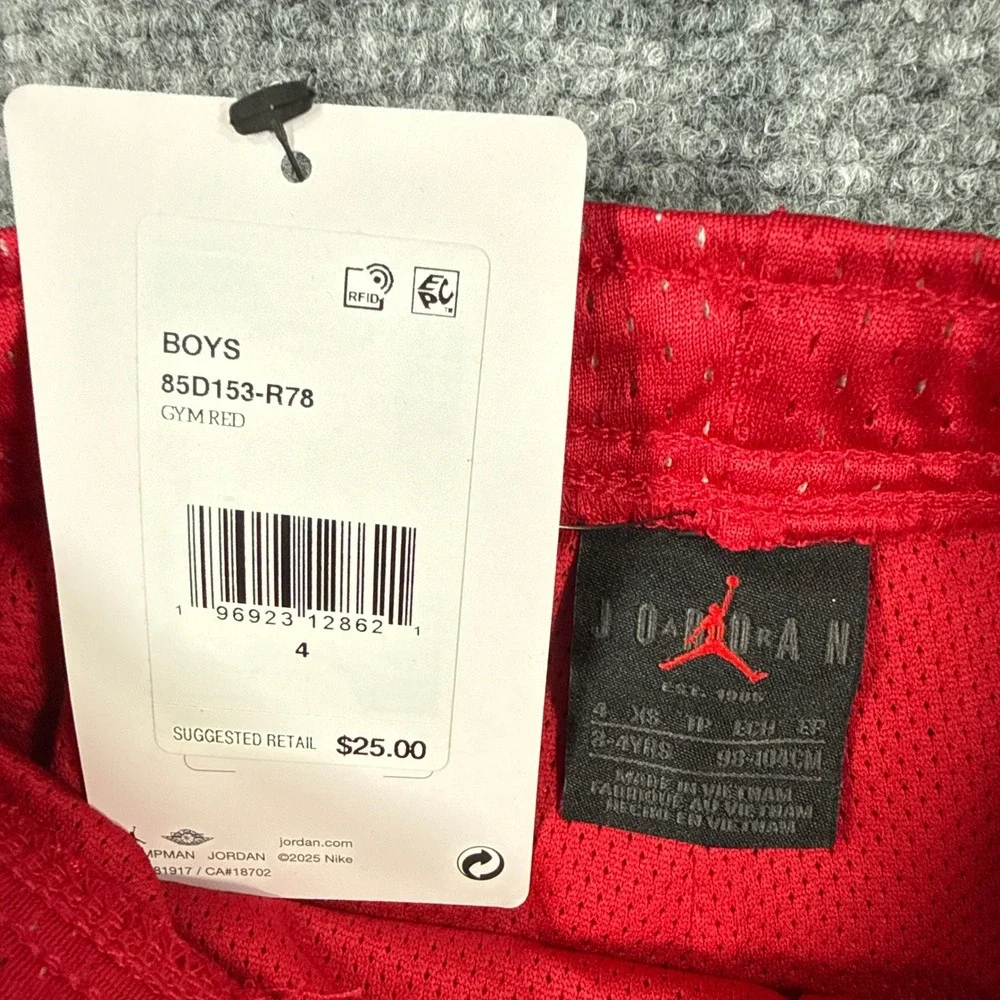 Jordan Boys Size 4 XS Red Mesh Gym Athletic Shorts Jumpman Logo NWT